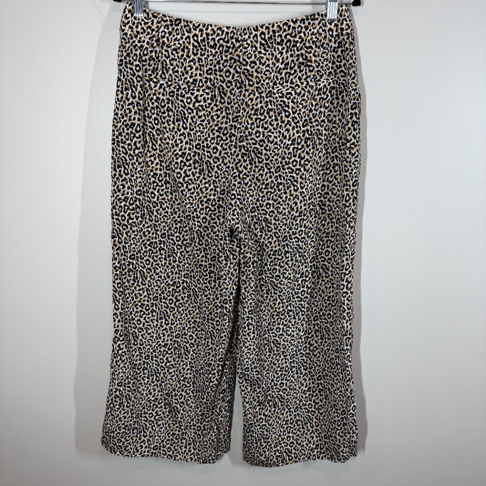 J.Crew Leopard Print Silk Wide Leg Pants Size 10 100% Silk Cropped Trousers EUC
